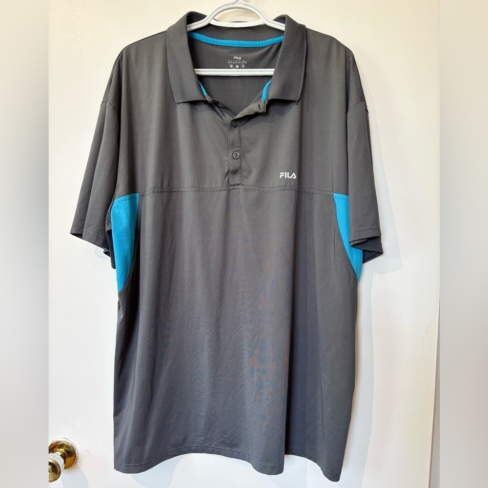 🎉4/30$🎉 Fila Grey and Blue Mesh Polo Shirt - Size XXL